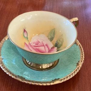 Paragon English fine bone china. Green with rose motif.